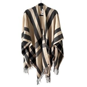 NWT Banana Republic Women's Black‎ and Tan Neutral Soft Fringed Cape in OS